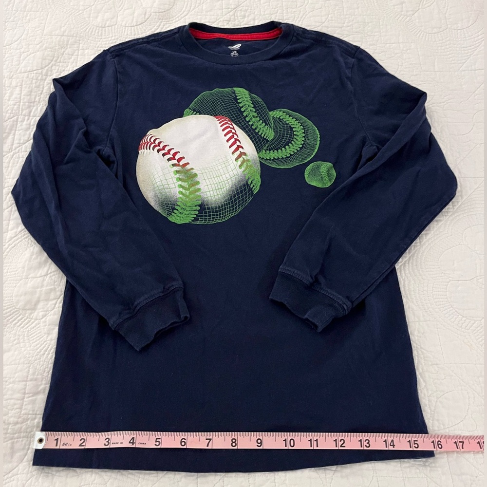 Navy Long Sleeve Boys Baseball Graphic Shirt Large
